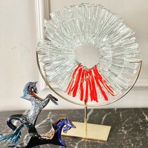 Modern Fused Glass Decor With Brass Stand • Abstract Glass Art • Unique Art Deco
