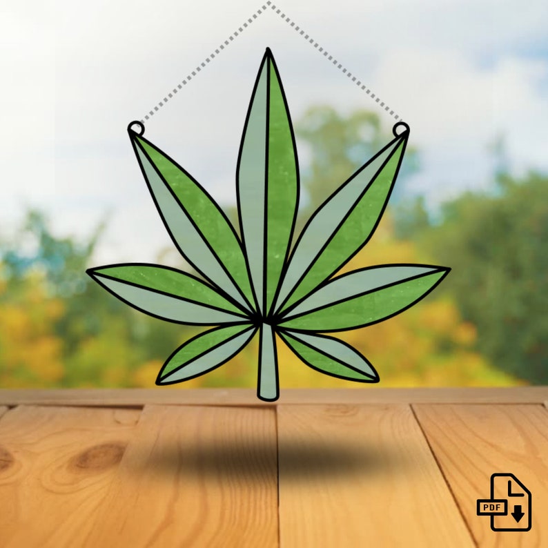 Marijuana Leaf Stained Glass Pattern Cannabis Suncatcher Etsy