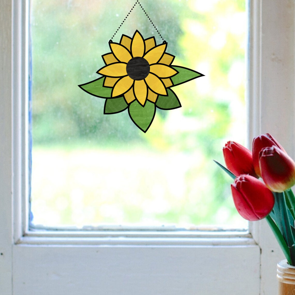 Sunflower Suncatcher Pattern Stained Glass Sunflower Pattern Etsy