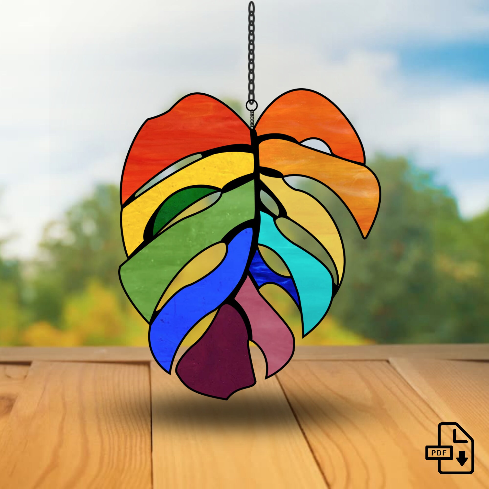 Monstera Leaf Stained Glass Pdf Pattern Bundle Rainbow and Etsy UK