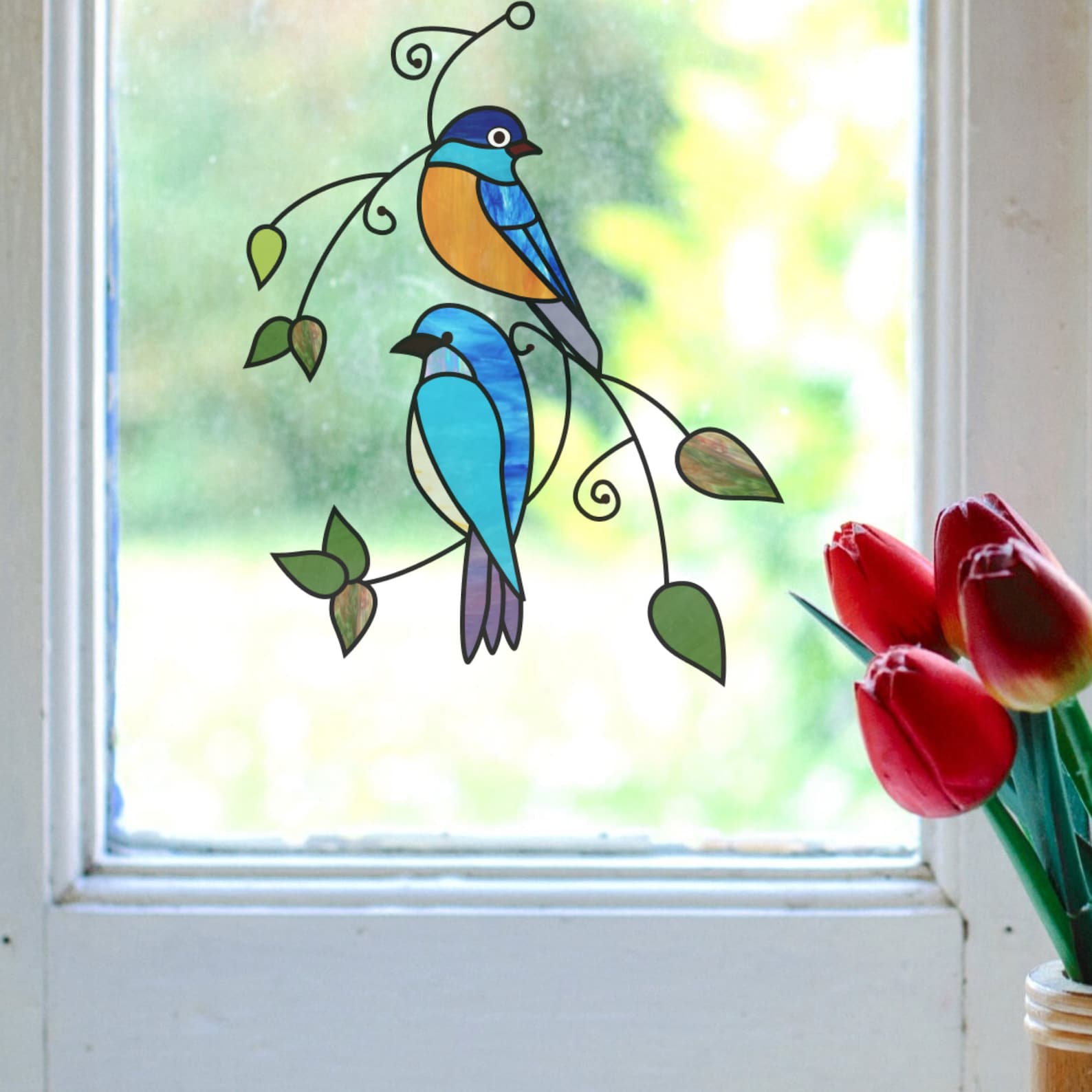 Stained Glass Birds Pattern Birds on Branch Stained Glass Etsy