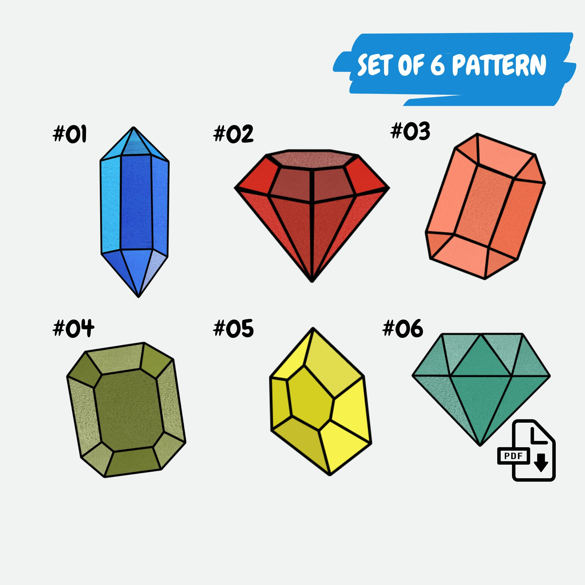 Stained Glass Crystal Pattern Pack • Six Beginner Stained Glass Diamond & Crystal Patterns.