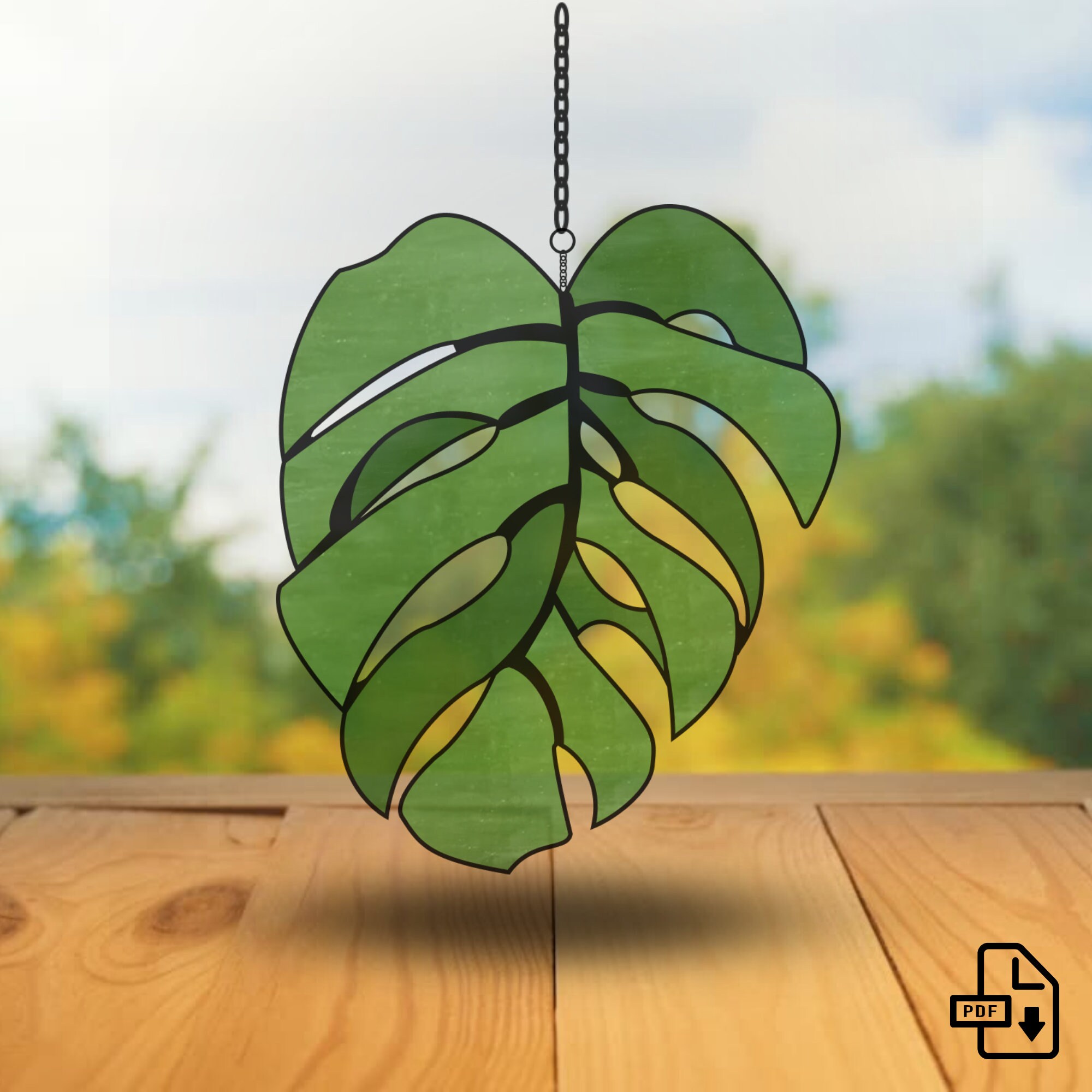 Monstera Leaf Stained Glass Pdf Pattern Bundle Rainbow and Etsy UK