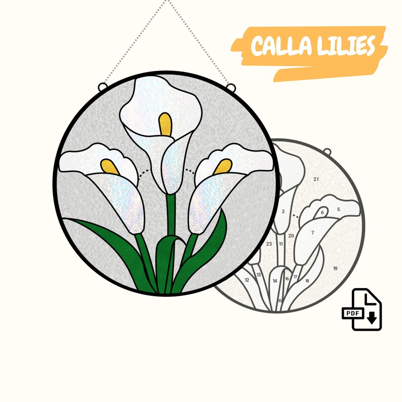 Calla lilies stained glass pattern suncatcher panel.