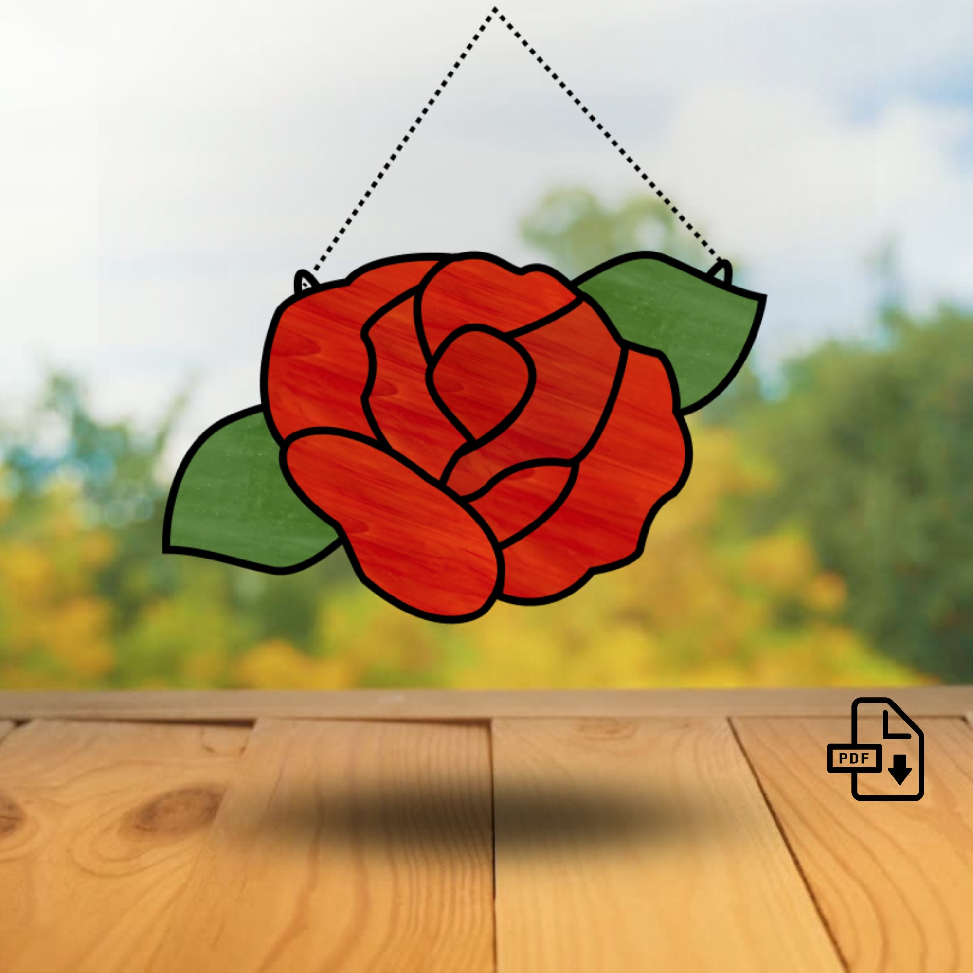 3 Roses Stained Glass Pattern Rose Suncatcher Stained Glass Pattern • 3 Colors Bundle (digital PDF ...