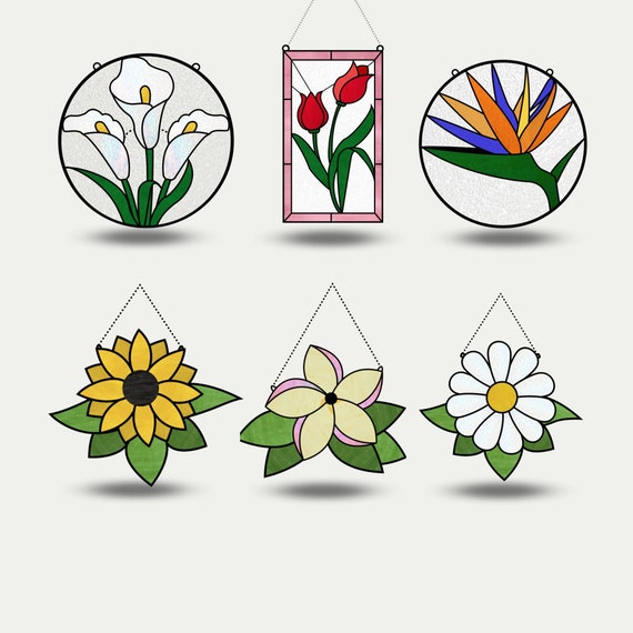 Stained Glass Flower Patterns • Modern Floral Designs (Digital PDF)