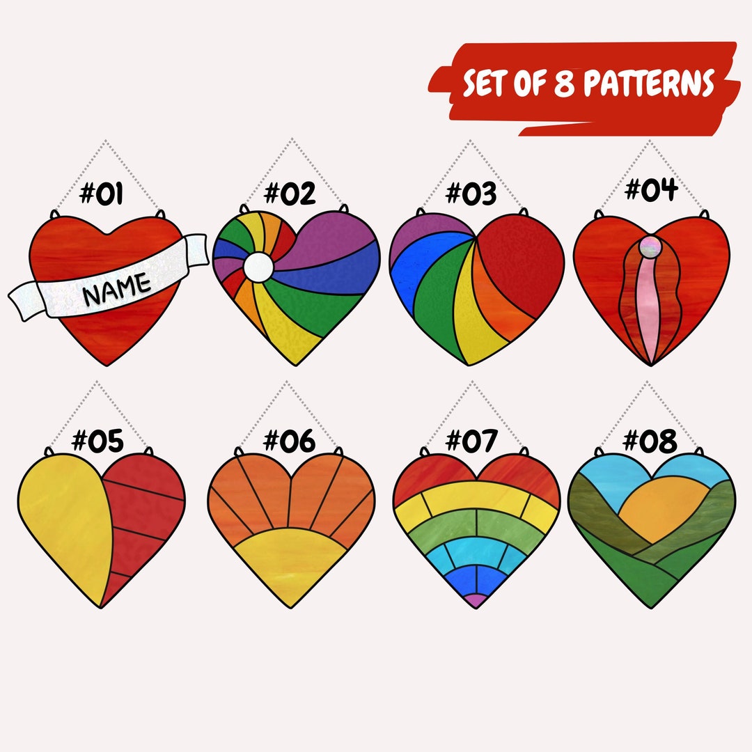 Stained Glass Heart Patterns Pack to Download Valentines Day Patterns