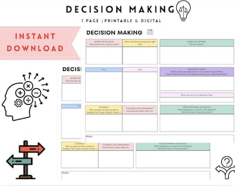Decision Making Worksheet PDF | Printable Self-Reflection Journal | Mental Clarity Template | Instant Digital Download