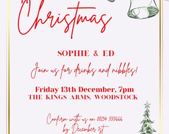 Elegant Christmas Party Invitation Template – Festive Holiday Gathering Invite – Editable Digital Download