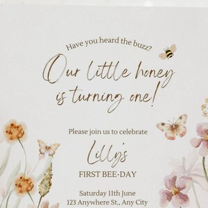 First Bee Day Invitation: Floral Bee, Editable Template