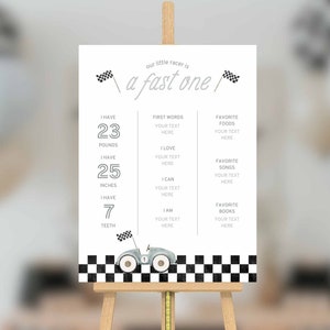 Fast ONE First Birthday Meilenstein Poster Dekoration Vorlage / Bearbeitbare Rennwagen Erste Geburtstag Dekoration, 2 Poster Design Option inklusive