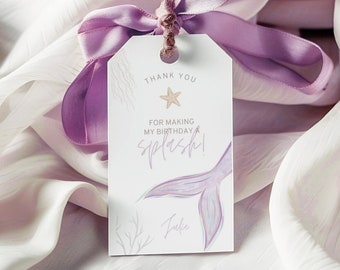 Editable Mermaid Birthday Thank You Tags for Girls | Dive into Five | Oneder the Sea Favor Labels | Ocean Theme Party Supplies