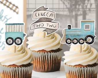 Blue Train 2nd Birthday Cupcake Toppers (Printable Decor)