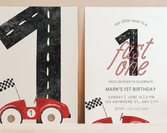 Fast One Racing Car 1st Birthday Invitation (Digital Download)