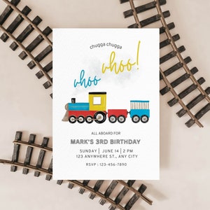 Editable Train Birthday Invitation Chugga Chugga Choo Choo Invitation 3rd Birthday Invite Third Birthday Party Boy