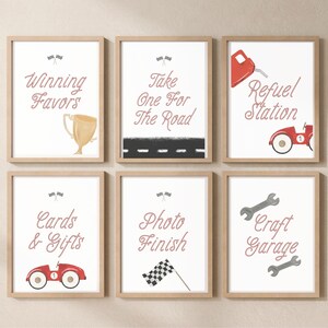 Editable FAST ONE Birthday Table Decorations / RED 1st Birthday Race Car Table Sign Vintage Racecar Instant Download