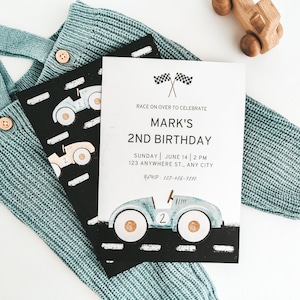 Editable TWO Fast Birthday Invitation, Race Car 2nd Birthday Invite, Racing Car, Vintage Racecar, Printable Template, Instant Download