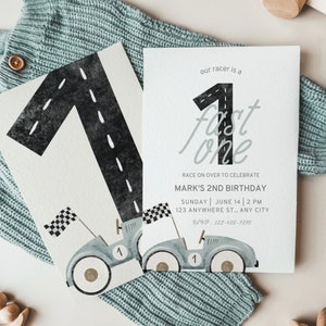 Editable Fast ONE Birthday Invitation, Race Car 1st Birthday Invite, Racing Car, Vintage Racecar, Printable Template, Instant Download