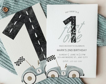 Editable Fast ONE Birthday Invitation, Race Car 1st Birthday Invite, Racing Car, Vintage Racecar, Printable Template, Instant Download