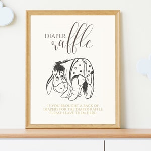 Windel-Verlosungsschild. Winnie Puuh elegantes Schild zur Geburt. Windel-Verlosung. Winnie Puuh Kunst.