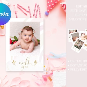Mignonne bannière d'anniversaire mensuelle importante, bannière imprimable de premier anniversaire, panneau d'étape importante de 1er anniversaire de bébé, cartes de photo de 1er anniversaire d'arc-en-ciel
