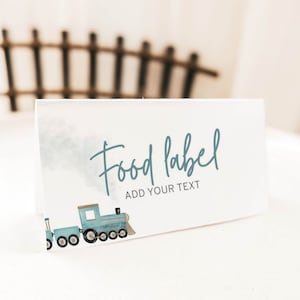 Chugga Chugga Two Two Birthday Decoration Blue Train 2nd Birthday Food Label Tents Printable Decor For Boys and Girls Kids Birthday