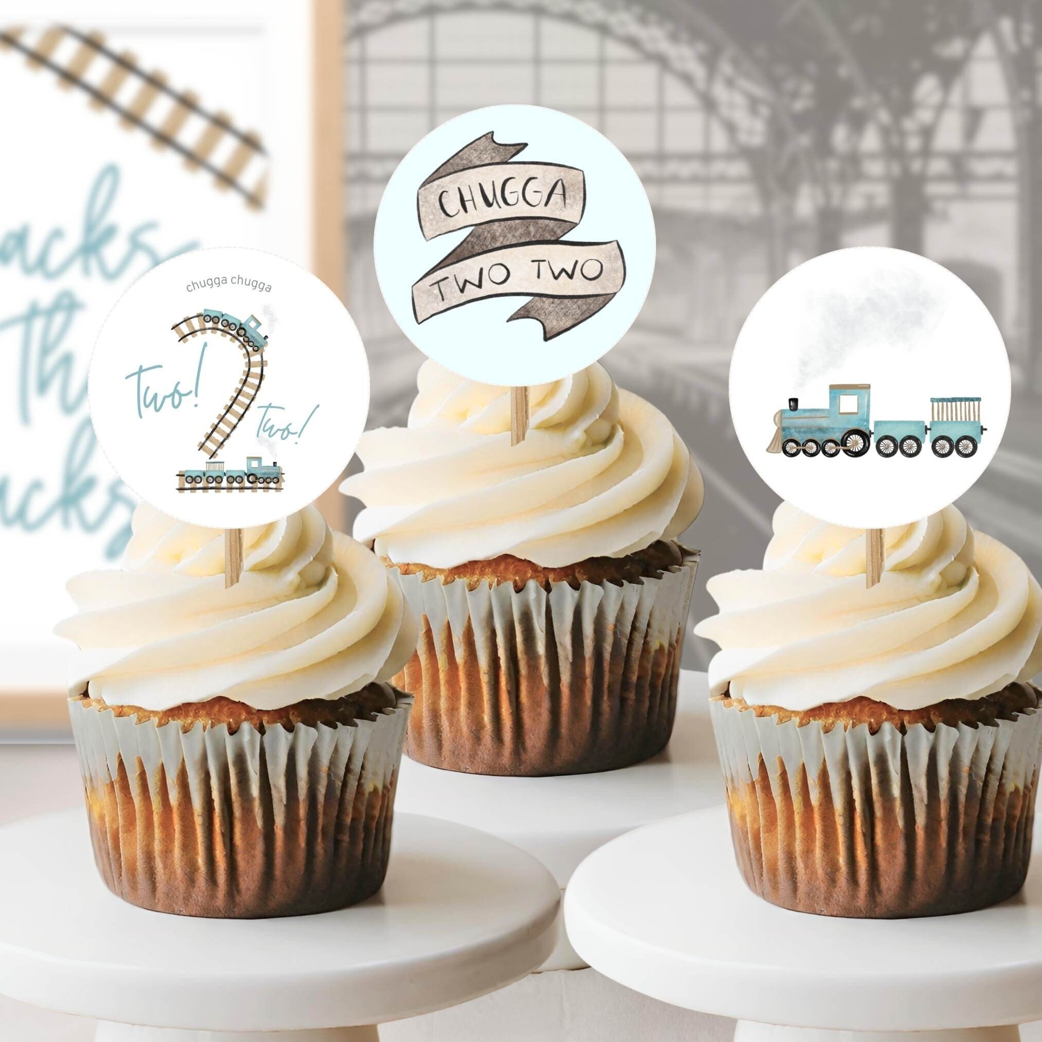 Chugga Chugga Two Two Birthday Favors Label Blue Train Second Birthday Decorations All Aboard Boys Birthday Thank you Card Printable Decor