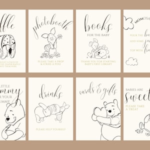 Baby shower de Winnie the Pooh, decoraciones clásicas para baby shower de Winnie the Pooh, letrero de baby shower de Winnie the Pooh, plantilla de canva editable