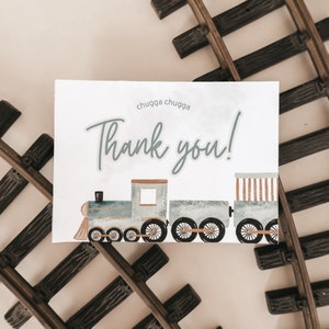 Train Birthday Favor Label, Chugga Chugga Two Two Decorations, Green Train Second Birthday Decor, All Aboard Boys Birthday Decor, Thank you