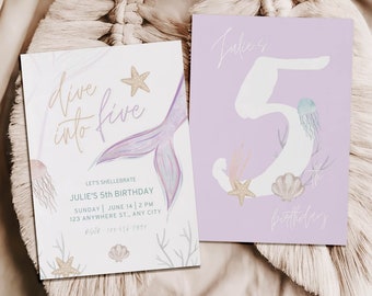 Editable Mermaid Birthday Invitation Mermaid Under The Sea Birthday Party Little Mermaid Invitation Whimsical Mermaid Birthday Party