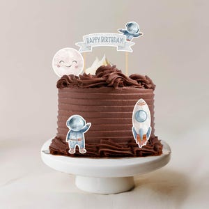 Space Birthday Cake Toppers: Rocket, Moon, Stars (Editable Printable Template)