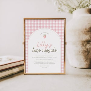 Berry First Birthday Time Capsule: Pink Gingham Decor (Editable Template)