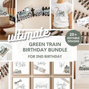 Chugga Chugga Two Two Decorations Train Birthday Banner Blue Train Second Birthday Decor All Aboard Boys Birthday Decor Train Invite BUNDLE