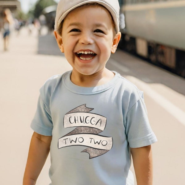 Chugga Chugga Two Two Tshirt PNG Train Birthday, Editable Boy Second Birthday Shirt Design Template