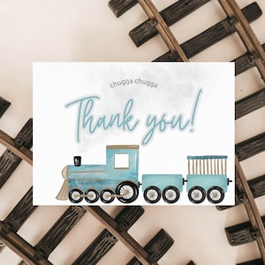 Chugga Chugga Zwei Zwei Geburtstagsgeschenke Etikett Blauer Zug Zweiter Geburtstag Dekorationen Alle an Bord Jungen Geburtstag Danke Karte Printable Decor