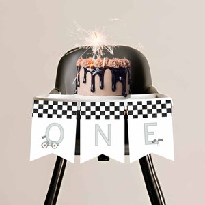 Fast One Birthday High Chair Banner Template / Editable Racecar Happy Birthday Garland Decor, Baby Boy Turning One Custom Flags