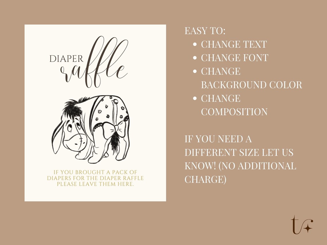 Diaper Raffle Sign. Winnie the Pooh Elegant Baby Shower Sign. Etsy