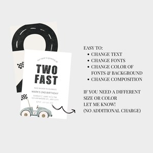 TWO Fast Birthday Invitation Race Car 2nd Birthday Invite Racing Blue ...