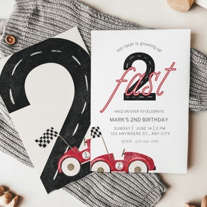 Editable TWO Fast Birthday Invitation, Race Car 2nd Birthday Invite, Racing Car, Vintage Racecar, Printable Template, Instant Download