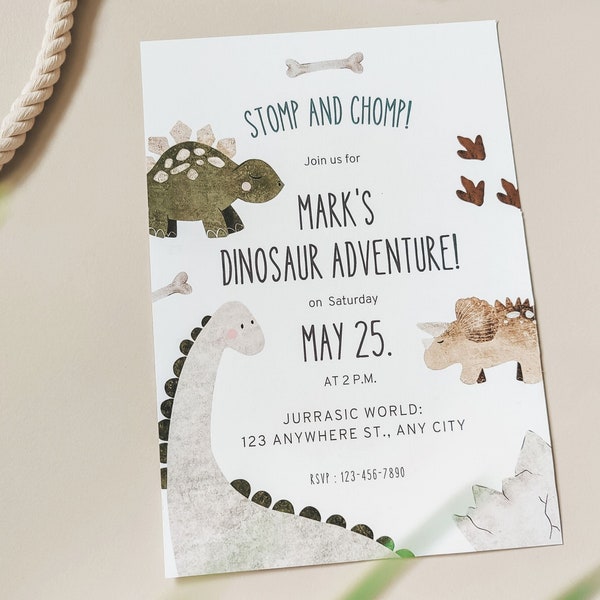 Editable Dinosaur Invitation, Modern Dinosaur Party, Dinosaur Boy Birthday Party Invite, Printable Template, Instant Download
