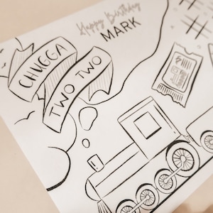 Train Birthday Decorations, Train Placemat & Coloring page, Chugga Chugga Two Two Decorations, Second Birthday Decor, All Aboard Boys Party