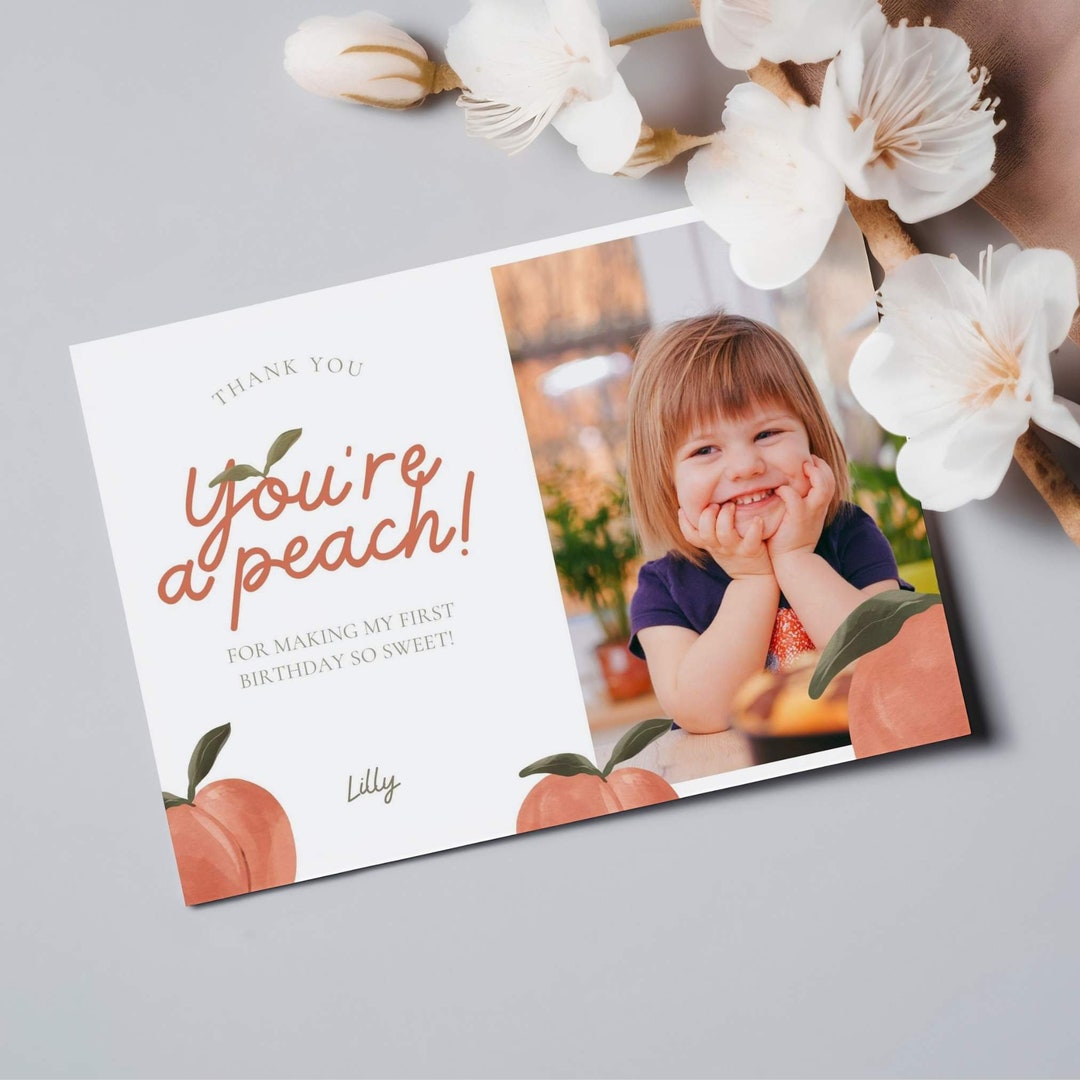 Sweet Peach First Birthday Thank You Card: Editable Template - Etsy