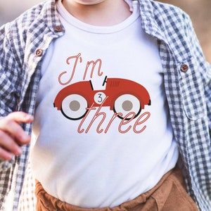 Editable Red Race Car Birthday T-Shirt Design | Can&#39;t Catch Me I&#39;m 3 SVG | Printable Kids Birthday Shirt