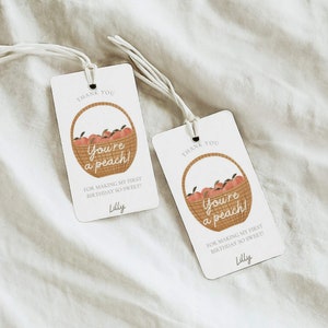 Peach Birthday Thank You Tag: Editable First Birthday Favor (Canva Template)