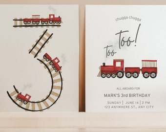 Chugga Chugga 3rd Birthday Invitation, Train Third Birthday Printable Invite, All Aboard Boys Birthday Invite, Birthday Evite, Boy Birthday