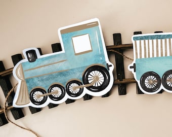 Blue Train 2nd Birthday Banner: Printable Party Decor (Digital Download)