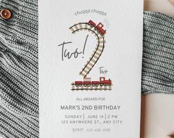 Chugga Chugga Two Two Birthday Invitation, Red Train Second Birthday Printable Invite, All Aboard Boys Birthday Invite, Birthday Evite