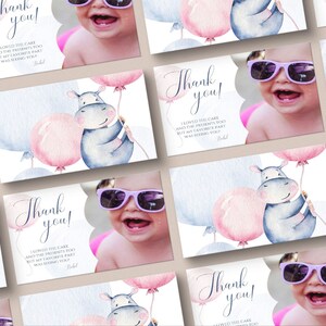 Watercolor Hippo Thank You Card: Editable Birthday Template (Instant Download)