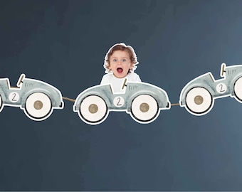 Editable Race Car Birthday Decoration Banner, Two Fast Birthday Banner, Fast One First Birthday Garland, Vintage Blue Car