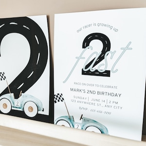 Editable TWO Fast Birthday Invitation, Race Car 2nd Birthday Invite, Racing Car, Vintage Racecar, Printable Template, Instant Download
